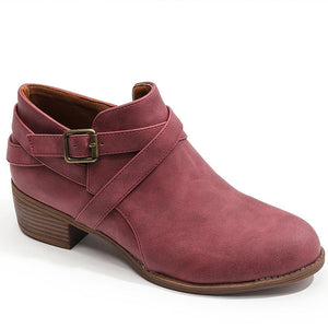 Women retro ankle boots | Roman crisscross buckle strap side zipper chunky heeled booties