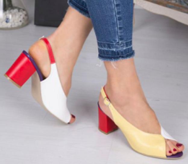 Women peep toe color block ankle ankle strap slingback chunky heels