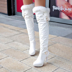 Women winter over the knee boots | Faux fur platform stiletto high heel thigh high boots