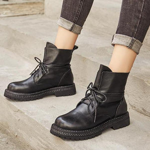 Women chunky platform casual lace up ankle booties