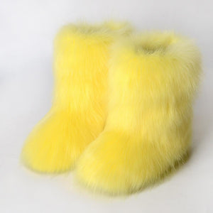 Women faux fur winter mid calf flat snow boots