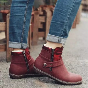 Women ankle boots | Fall winter lining cotton side zipper short flat boots