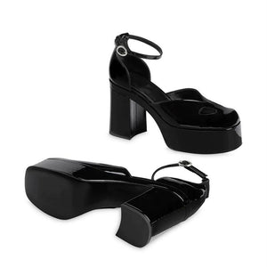 Women fashion ring ankle strap platform chunky heel sandals