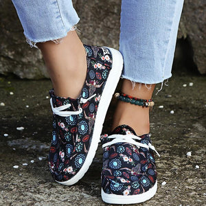 Women casual flower printed laces casual slip on loafers