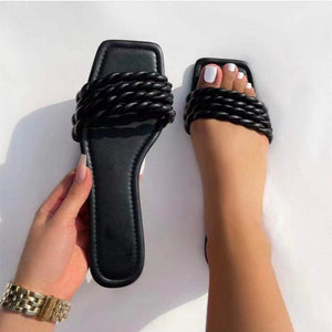 Women's woven open toe slides