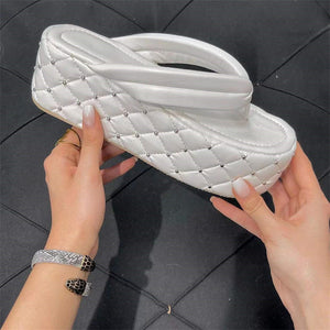 Women summer fashion plaid stitching rhinestone platform flip flops