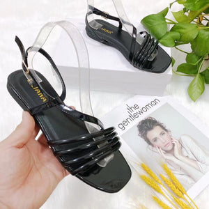 Women square toe buckle strap slingback hollow flat sandals