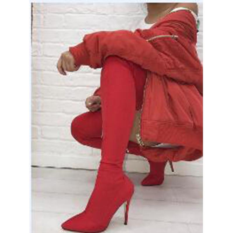 Women elastic stiletto high heel pointed toe over the knee boots