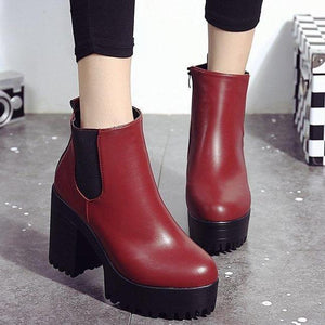 Women chunky high heel platform side zipper chelsea boots