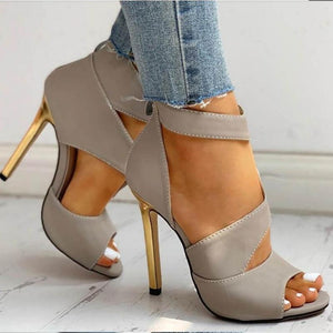 Women peep toe breathable ankle strap back zipper stiletto heels