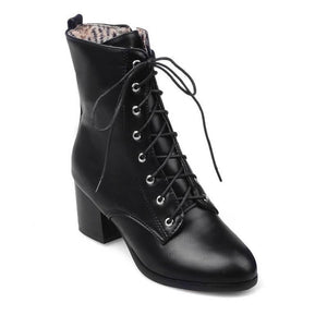 Women England style chunky heel lace up short motorcycle boots