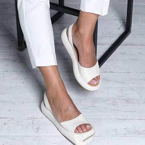 Women peep toe elastic strap slip on flat sandals