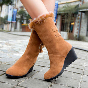 Women wintter wedge mid calf faux fur snow boots