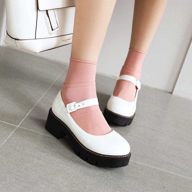 Women mary jane buckle strap slip on platform chunky heel loafers