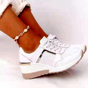 Women summer front lace chunky platform wedge sneakers