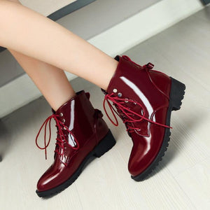 Women chunky heel platform lace up ankle boots