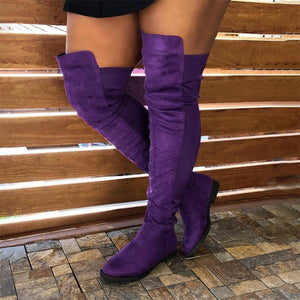 Women fashion chunky heel knee high wide calf boots
