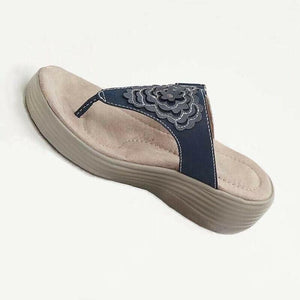 Women embroidered flower summer wedge flip flop