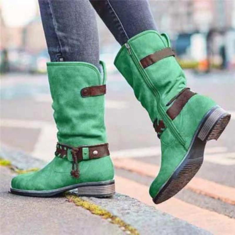 Women winter snow side zipper chunky heel mid calf boots