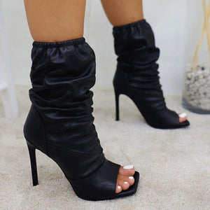 Women sexy square peep toe stiletto high heel boots