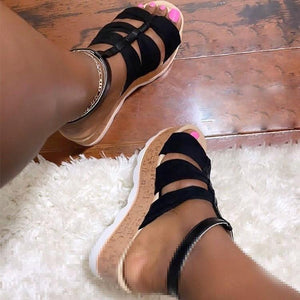 Women peep toe hollow t strap slingback platform sandals
