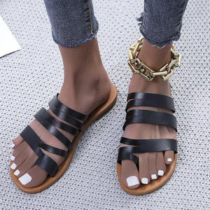 Women summer beach ring toe strappy slide flat sandals