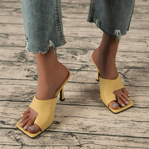 Women summer new fashion square ring toe strap slide stiletto heels