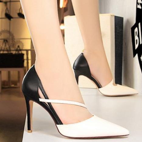 Women color block side cut pointed toe stiletto high heels