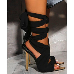 Women pointed peep toe strappy lace up stiletto high heels