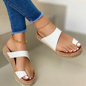 Women solid color ring toe slide espadrille platform sandals
