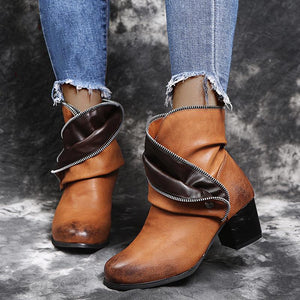 Women fashion ankle slip on chunky heeled booties