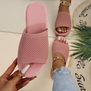 Women knit one strap peep toe slide beach sandals