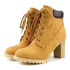 Women short lace up chunky heel ankle boots