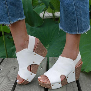 Women peep toe high heeled wedge slingback sandals