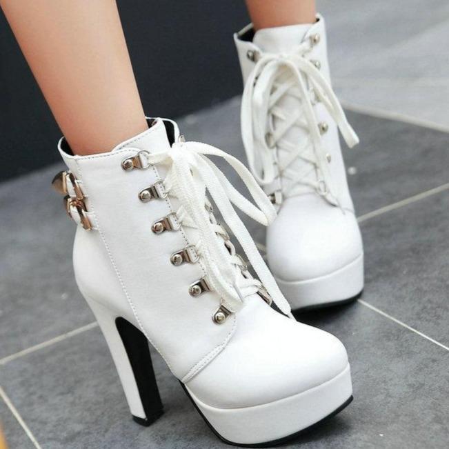 Women fashion lace up platform chunky high heel boots