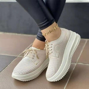 Women casual sport hollow breathable lace up platform sneakers