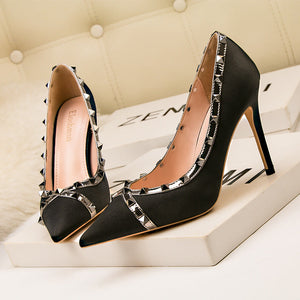 Women studded sequin pointed toe stiletto high heels