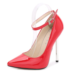 Women fashion mirror pointed toe buckle strap stiletto heels