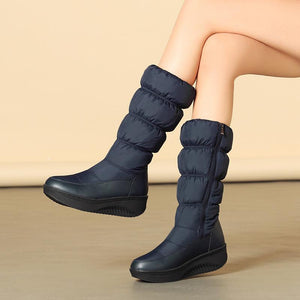 Women winter platform wedge side zipper mid calf snow boots