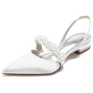 Pearls strap satin pumps | Pointed toe slinback pumps for bride