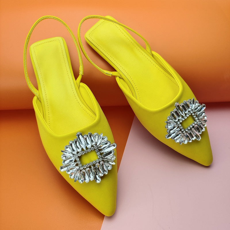 Women rhinestone closed toe strap slingback flat sandals