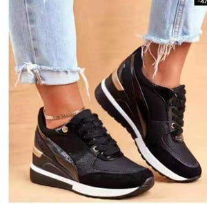 Women color block lace up casual wedge sneakers