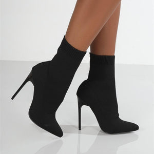 Women fashion stiletto heel pointed toe sock booties