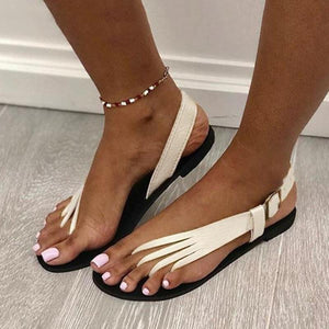 Women  clip toe buckle ankle strap slip on flat sandals