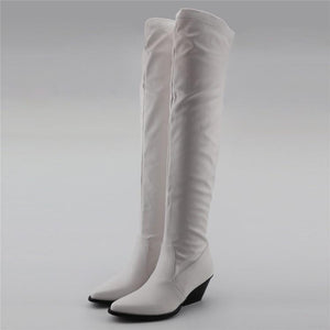 Women winter minimalist chunky heel pointed toe over the knee boots