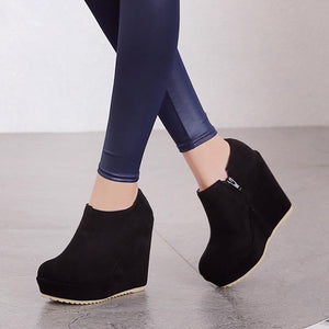 Women high heel wedge side zipper fashion ankle boots