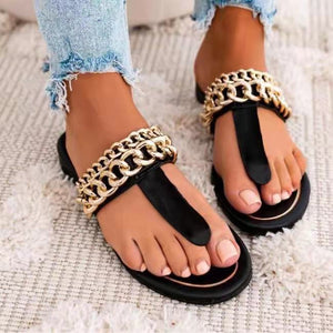 Women flat clip toe chain d¨¦cor slide beach sandals