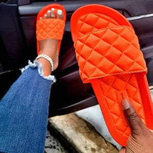 Women quilted open toe arch support slides summer slippers
