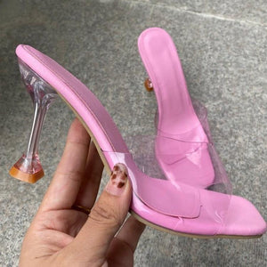 Women square peep toe slide stiletto high heels