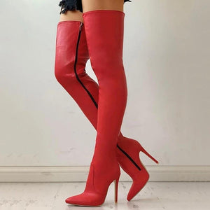 Women over the knee side zipper solid color stiletto high heel boots